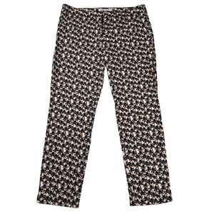 Trina Turk Cotton Flat Front Palm Tree Ankle Pants Navy/Peach/White Size 10